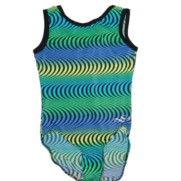 Green Spiral Flow Gymnastics Leotard || Med Girls || GUC - Picture 1 of 8